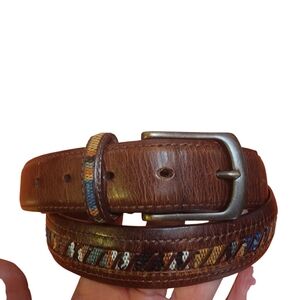 Columbia Men's Leather/Woven Guatamalan Design Belt